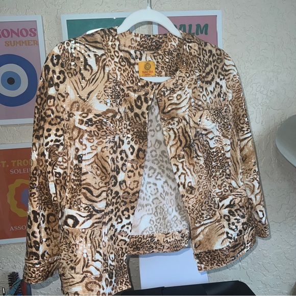 Ruby Rd Ladies 8p Animal Print Summer Light Fashion Button Up Jacket Hamptons - Picture 4 of 6